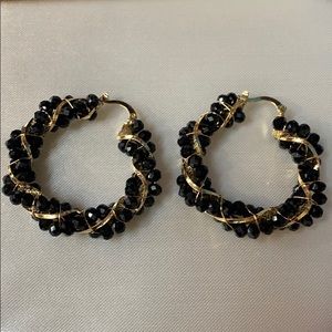18k gold filled beaded black hoops